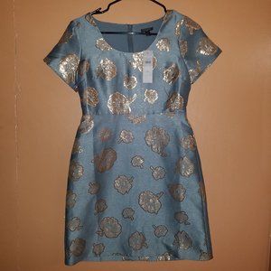 $159 ANN TAYLOR 0-PETITE GRAY/GOLD LEAF CAP SLEEVE